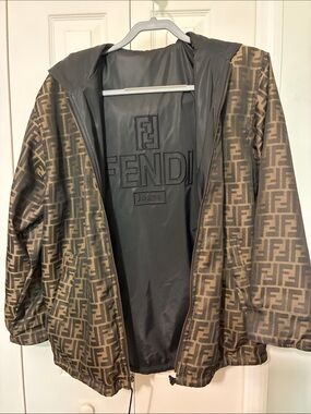 Fendi Brown FF Logo Hooded Windbreaker Jacket